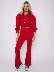 Quilted Gold Button Crop Top & Flare Trouser Co-ord