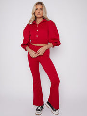 Quilted Gold Button Crop Top & Flare Trouser Co-ord