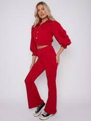 Quilted Gold Button Crop Top & Flare Trouser Co-ord