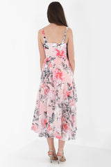 Sweetheart Blossom Floral Asymmetric Dip Hem Chiffon Dress
