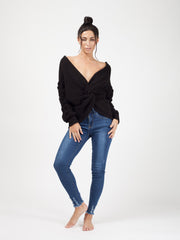 Bobble Sleeve Twist Front Knitted Jumper