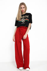 Paper Bag Wide Leg Striped Trousers