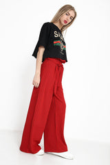 Paper Bag Wide Leg Striped Trousers