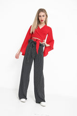 Paper Bag Wide Leg Striped Trousers