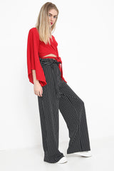 Paper Bag Wide Leg Striped Trousers