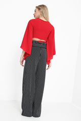 Paper Bag Wide Leg Striped Trousers