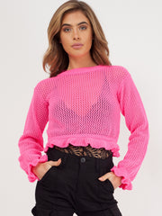 Crochet Frill Crop Top Knitted