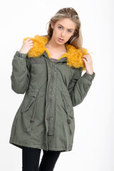 Kauxpelz Khaki Winter Parka Jacke gesäumt