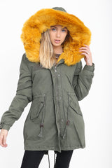 Kauxpelz Khaki Winter Parka Jacke gesäumt
