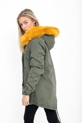 Kauxpelz Khaki Winter Parka Jacke gesäumt