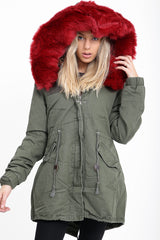 Kauxpelz Khaki Winter Parka Jacke gesäumt