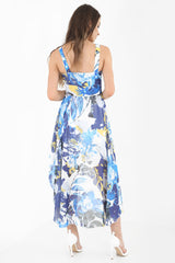 Sweetheart Floral Abstract Asymmetric Dip Hem Chiffon Dress