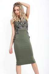 Metallic Crochet Trim Midi Dress