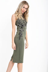 Metallic Crochet Trim Midi Dress