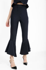 Burnout Pinstripe Frill Hem Trousers