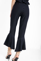 Burnout Pinstripe Frill Hem Trousers