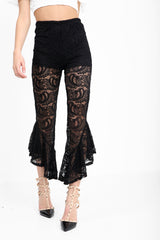 Frill Hem Lace Cropped Trousers