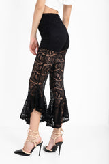 Frill Hem Lace Cropped Trousers