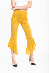 Frill Hem Lace Cropped Trousers