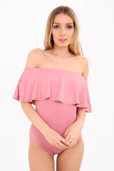 Bardot franje halslijn bodysuit