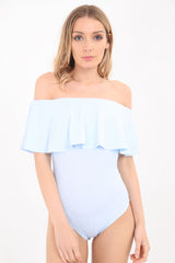 Bardot franje halslijn bodysuit