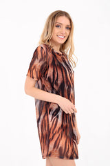 Lined Bodysuit Animal Print Mesh Shift Dress