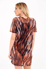 Lined Bodysuit Animal Print Mesh Shift Dress