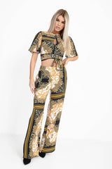 Patterned Print Wide Leg Trousers
