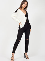 Contrast Twist Front Knitted Jumper