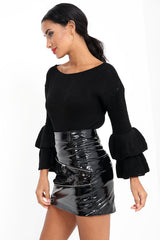 Ruffle Sleeve Knitted Peplum Jumper