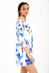 Floral Frill Sleeve Oversized Bardot Shift Dress