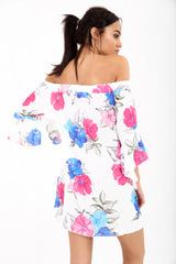Floral Frill Sleeve Oversized Bardot Shift Dress