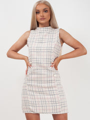 Woven Knit Checked Bodycon Dress