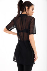 Feather Embossed Front Mesh T-Shirt Dress