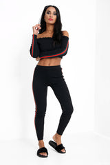 Seitenstreifen gerippte Bardot Loungewear
