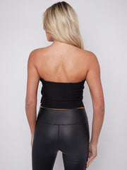 Belted Side Asymmetric Hem Bandeau Crop Top