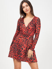 Leopard Print Wrap Front Lurex Dress
