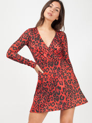 Leopard Print Wrap Front Lurex Dress