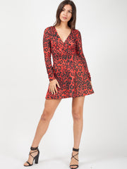 Leopard Print Wrap Front Lurex Dress