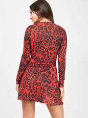 Leopard Print Wrap Front Lurex Dress