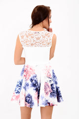 Printed Floral Lace Double Frill Skater Dress