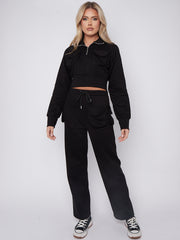 Velcro Pockets Crop Top & Trouser Fleece Coord