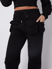 Velcro Pockets Crop Top & Trouser Fleece Coord