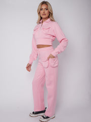 Velcro Pockets Crop Top & Trouser Fleece Coord