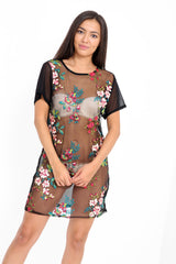 Floral Embroidered Mesh Dress