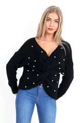Pearl Twist Knot Knitted Jumper