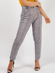 Grid Check Belted Buckle Trousers