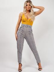 Grid Check Belted Buckle Trousers