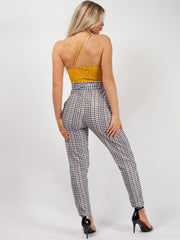 Grid Check Belted Buckle Trousers