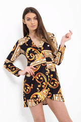 Patterned Print Longline Blazer Dress